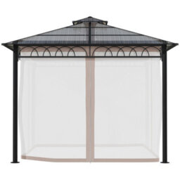 Outsunny 3 X 3 (M) Double Roof Hard Top Gazebo W/nettings & Curtains, Khaki - thumbnail 9
