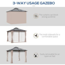 Outsunny 3 X 3 (M) Double Roof Hard Top Gazebo W/nettings & Curtains, Khaki - thumbnail 5