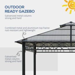 Outsunny 3 X 3 (M) Double Roof Hard Top Gazebo W/nettings & Curtains, Khaki - thumbnail 6