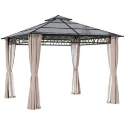 Outsunny 3 X 3 (M) Double Roof Hard Top Gazebo W/nettings & Curtains, Khaki - thumbnail 2