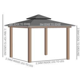Outsunny 3 X 3 (M) Double Roof Hard Top Gazebo W/nettings & Curtains, Khaki - thumbnail 3
