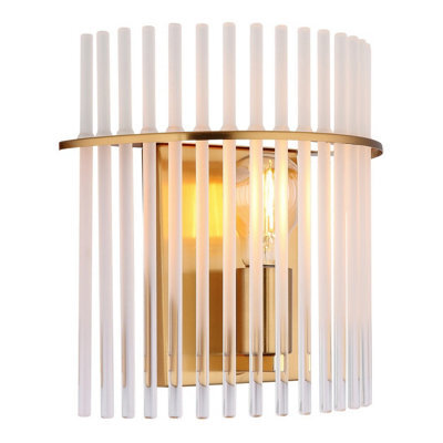 Luminosa Lighting Luminosa Gorley Wall Lamp Gold Colours Matt Opal Glass Shade 1X E27 - image 1