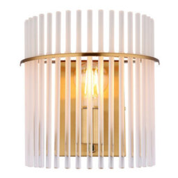 Luminosa Lighting Luminosa Gorley Wall Lamp Gold Colours Matt Opal Glass Shade 1X E27 - thumbnail 3