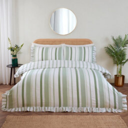 Rapport Home Maya Stripe Polycotton Reversible Duvet Cover Set With Pillowcase Double Green - thumbnail 4