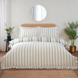 Rapport Home Maya Stripe Polycotton Reversible Duvet Cover Set With Pillowcase Double Green - thumbnail 5