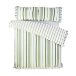 Rapport Home Maya Stripe Polycotton Reversible Duvet Cover Set With Pillowcase Double Green - thumbnail 3