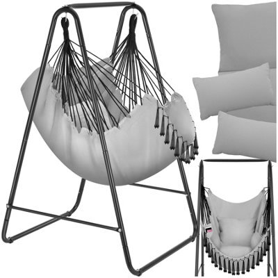 Tectake Swing Chair Alison - 3 Thick Pillows, Boho Style, Book Pocket & 160Kg Load Capacity - Grey - 1