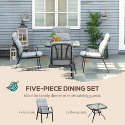 Outsunny Garden Dining Set, Glass Table W/ Umbrella Hole Grey - thumbnail 5