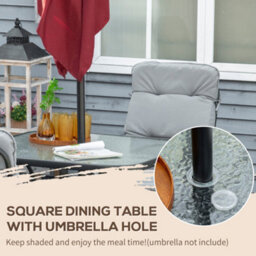 Outsunny Garden Dining Set, Glass Table W/ Umbrella Hole Grey - thumbnail 4