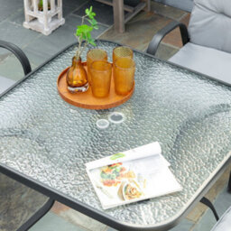 Outsunny Garden Dining Set, Glass Table W/ Umbrella Hole Grey - thumbnail 7