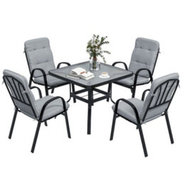 Outsunny Garden Dining Set, Glass Table W/ Umbrella Hole Grey - thumbnail 2