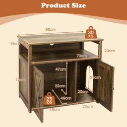 Costway Cat Litter Box Enclosure Wooden Cat House Side Table Storage Cabinet - thumbnail 3