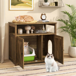 Costway Cat Litter Box Enclosure Wooden Cat House Side Table Storage Cabinet - thumbnail 4