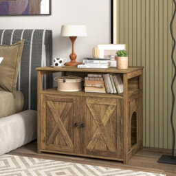 Costway Cat Litter Box Enclosure Wooden Cat House Side Table Storage Cabinet - thumbnail 5