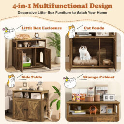 Costway Cat Litter Box Enclosure Wooden Cat House Side Table Storage Cabinet - thumbnail 6