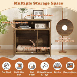 Costway Cat Litter Box Enclosure Wooden Cat House Side Table Storage Cabinet - thumbnail 7