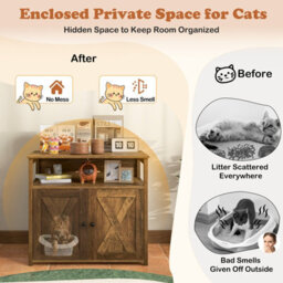 Costway Cat Litter Box Enclosure Wooden Cat House Side Table Storage Cabinet - thumbnail 8
