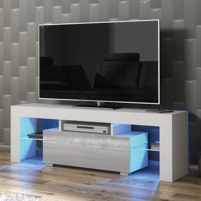 Creative Furniture Floe Tv Unit 130Cm - White & Grey Gloss Doors - image 1