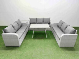 Fimous 9 Seat Outdoor Pe Rattan Garden Furniture With Cushions 3 Seater Sofa Side Table Light Grey - thumbnail 2