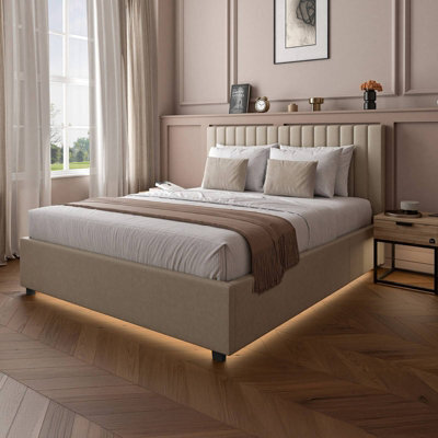 X Rocker Xr Living Maisie Velvet Ottoman Bed With Under Frame Led Lights - Double - Natural Stone - image 1