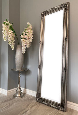 Downton Interiors Antique Silver Tall Ornate Dressing Wall Mirror With Bevelled Glass 142Cm - image 1