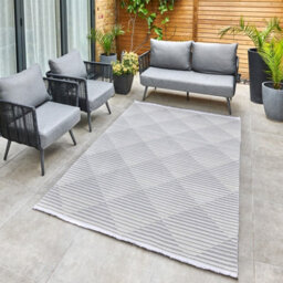 Silver Outdoor Rug, Geometric Striped Stain-Resistant Rug For Patio, 3mm Modern Outdoor Area Rug-190Cm X 290Cm - thumbnail 2