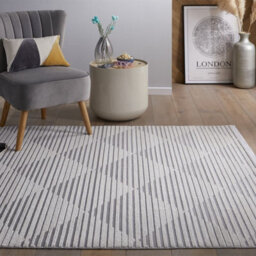 Silver Outdoor Rug, Geometric Striped Stain-Resistant Rug For Patio, 3mm Modern Outdoor Area Rug-190Cm X 290Cm - thumbnail 1