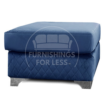 Furnishings For Less UK Victoria Plush Velvet Foam Filled Blue Footstool Sofa Accessory