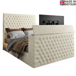 Capella Upholstered Soft Velvet  Cream Tv Bed Frame - thumbnail 5