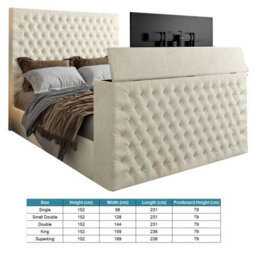 Capella Upholstered Soft Velvet  Cream Tv Bed Frame - thumbnail 6