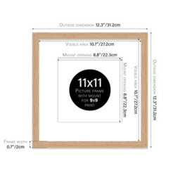 "11X11"" Oak Picture Frame - 11X11"" Square Frame With 9X9"" Mount For 11X11""/9X9"" Pictures Classic Style Thin Edge, 1 Pack" - thumbnail 2