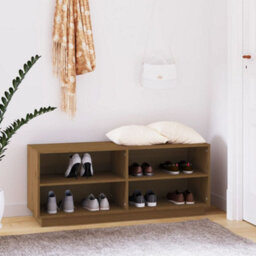 Berkfield Shoe Cabinet Honey Brown 110X34X45 Cm Solid Wood Pine - thumbnail 1