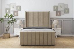 "Sloomy Melbourne Almond Coniston Bed Frame With Mattress  With 50"" Upholstered Wingback Headboard 4' Small Double" - thumbnail 1