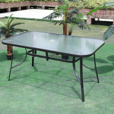 Living And Home Black Rectangular Tempered Glass Tabletop Metal Outdoor Garden Coffee Table With Parasol Hole 120Cm - image 1