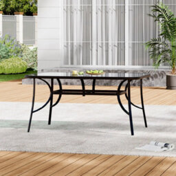 Living And Home Black Rectangular Tempered Glass Tabletop Metal Outdoor Garden Coffee Table With Parasol Hole 120Cm - thumbnail 2