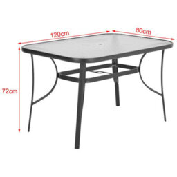Living And Home Black Rectangular Tempered Glass Tabletop Metal Outdoor Garden Coffee Table With Parasol Hole 120Cm - thumbnail 6