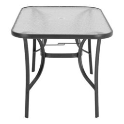 Living And Home Black Rectangular Tempered Glass Tabletop Metal Outdoor Garden Coffee Table With Parasol Hole 120Cm - thumbnail 4