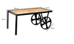 Kingwood Upcycled Industrial Reclaimed Metal & Wood Cart Wheel Base Vintage Coffee Table - thumbnail 4