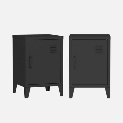 Sweeek - Set Of 2 Industrial Bedside Tables 1 Door Soho Black 38X38X57 Cm - image 1