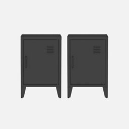 Sweeek - Set Of 2 Industrial Bedside Tables 1 Door Soho Black 38X38X57 Cm - thumbnail 2