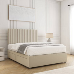 Bsspoke Brooke Divan Bed Set Cream Velvet With 24Inch Panel Headboard & Mattress & 2 Drawers Same Side 3Ft 4Ft 4Ft6 5Ft 6Ft - thumbnail 3