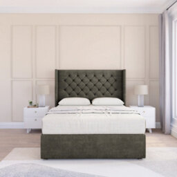"Sloomy 4Ft6 Dior Dumfries Pewter Memory Foam Bed Set With No Drawers Mattress & 54"" Wingback Headboard - Double" - thumbnail 2