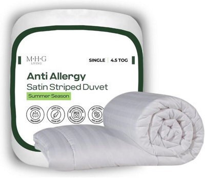 MHG Living Anti-Allergy 4.5 Tog Summer Duvet - Lightweight Breathable Striped Microfibre Quilt - Single - image 1