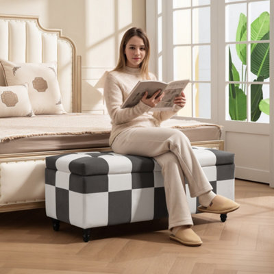 Homcom 114 X 47 X 47Cm Velvet Storage Ottoman, Button-Tufted Footstool Box - image 1