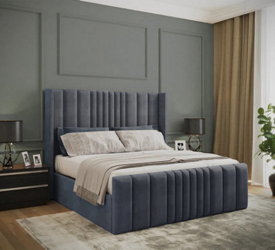 Adore Designs Miami Winged Plush Velvet Sleigh Bed, With Footboard - 3Ft Single - Grey
