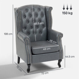 Grey Wingback Armchair Chesterfield-Style High Back Chair Tufted Accent Chair - thumbnail 2