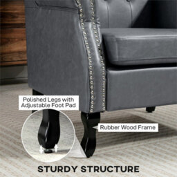 Grey Wingback Armchair Chesterfield-Style High Back Chair Tufted Accent Chair - thumbnail 6