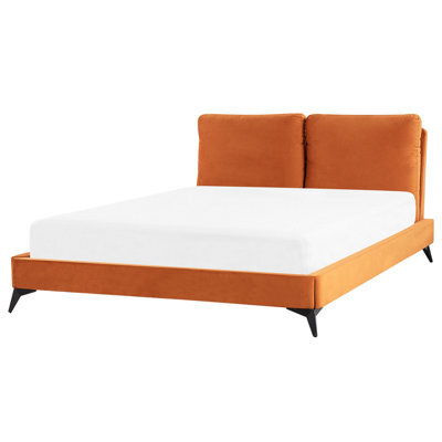 Beliani Bed Velvet Melle 160 X 200 Cm (Eu King Size) Orange - image 1