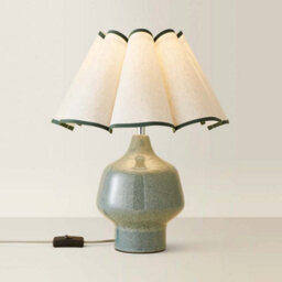 Valuelights Jamie Green Speckle Glazed Ceramic Table Lamp With A Natural Scalloped Edge Fabric Shade - Bulb Included - thumbnail 4