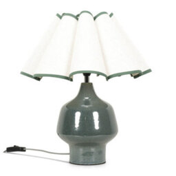 Valuelights Jamie Green Speckle Glazed Ceramic Table Lamp With A Natural Scalloped Edge Fabric Shade - Bulb Included